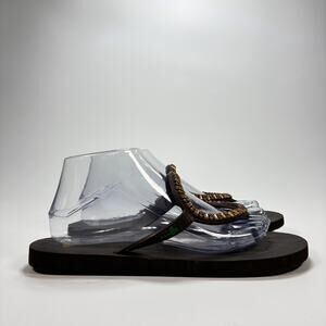 Sanuk Ibiza Monaco Flip Flops Sandals Brown Thong Bead Accent Women's Size 9
